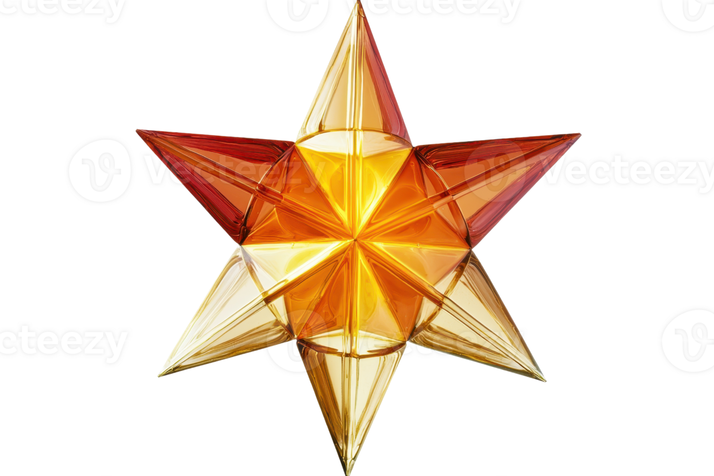A vibrant, multi-faceted star design featuring shades of orange and gold, showcasing a geometric pattern. png