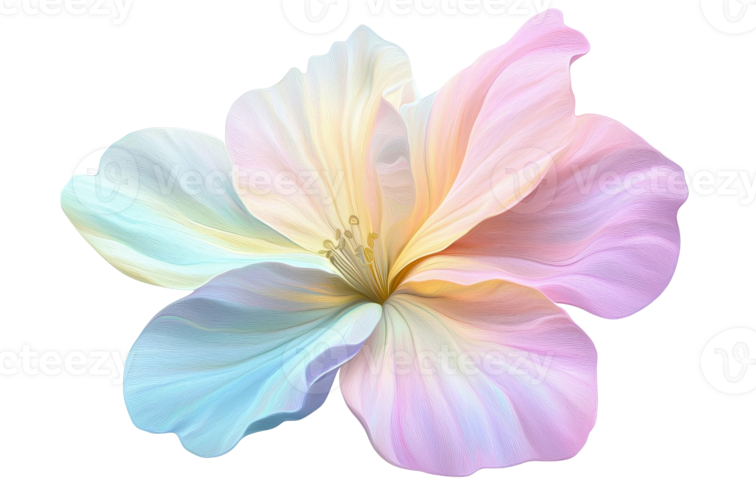 A delicate, multi-hued flower with soft petals showcasing a blend of pastel colors. png