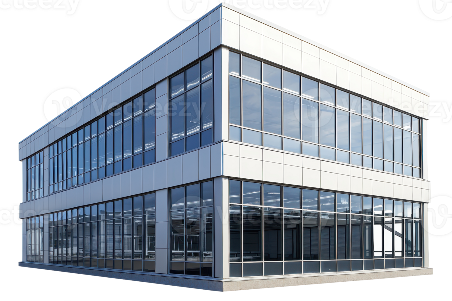 A modern office building featuring large glass windows and sleek architectural lines. png