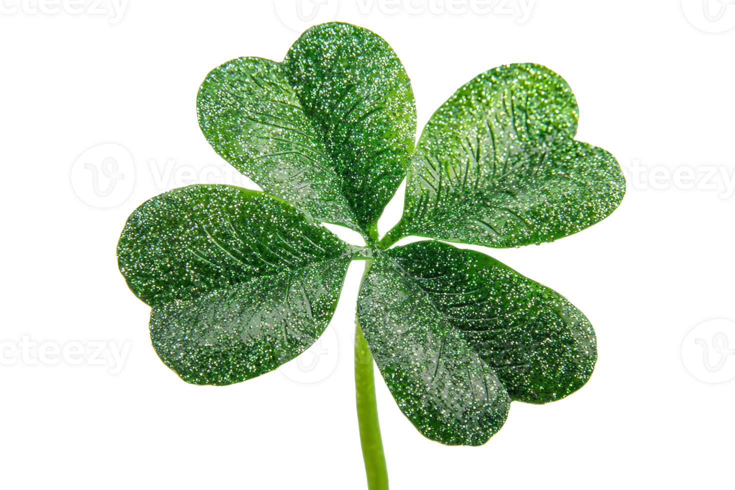 A vibrant green four-leaf clover showcasing its unique shape and texture. png