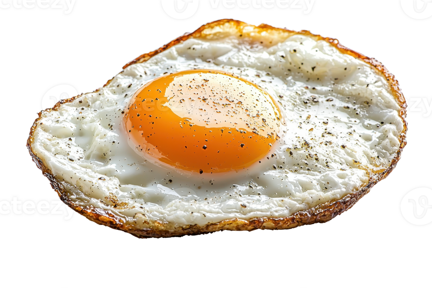 A perfectly cooked fried egg with a vibrant yellow yolk and a light sprinkle of black pepper. png
