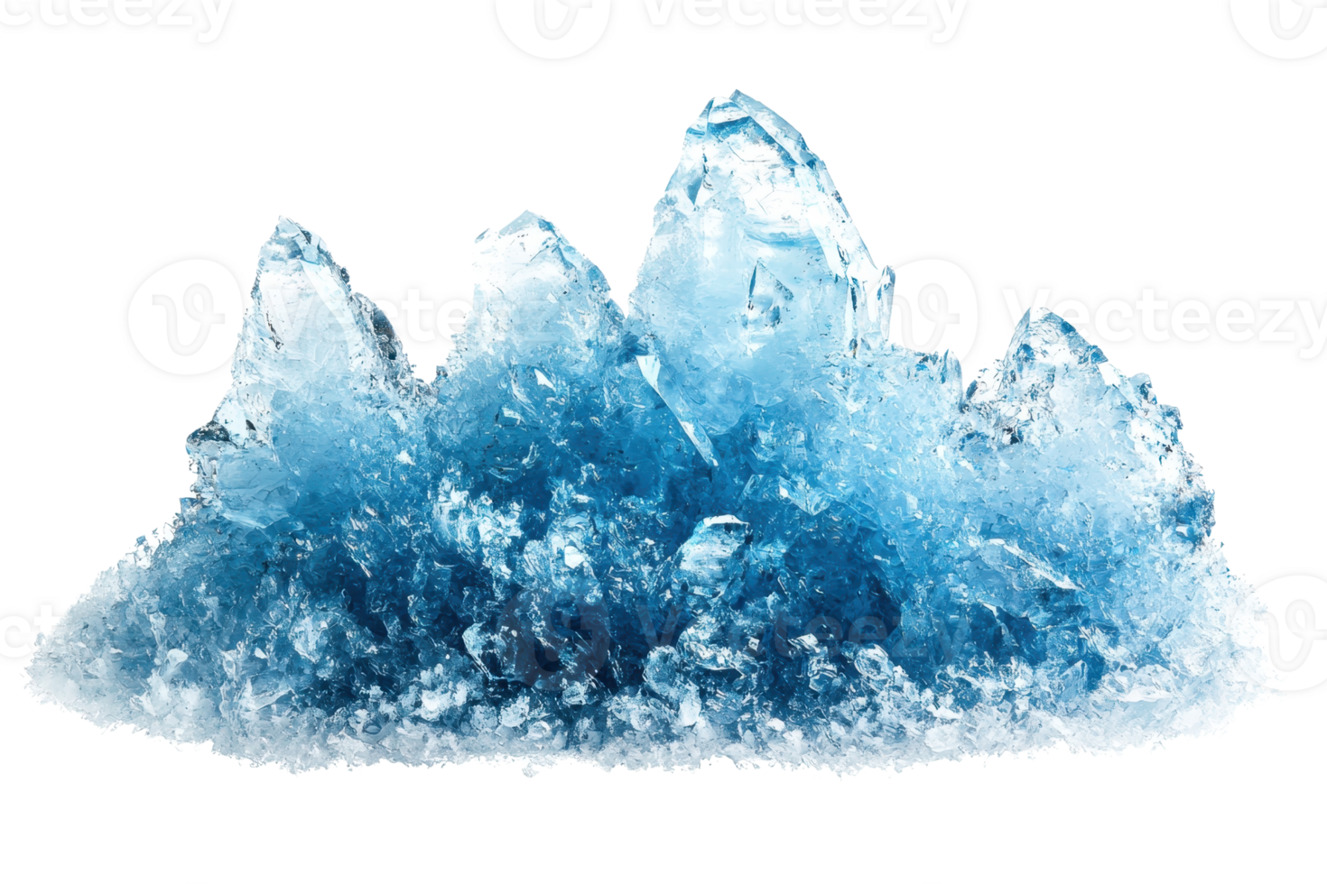 A stunning blue crystal formation with sharp peaks and a textured surface, resembling a miniature mountain range. png