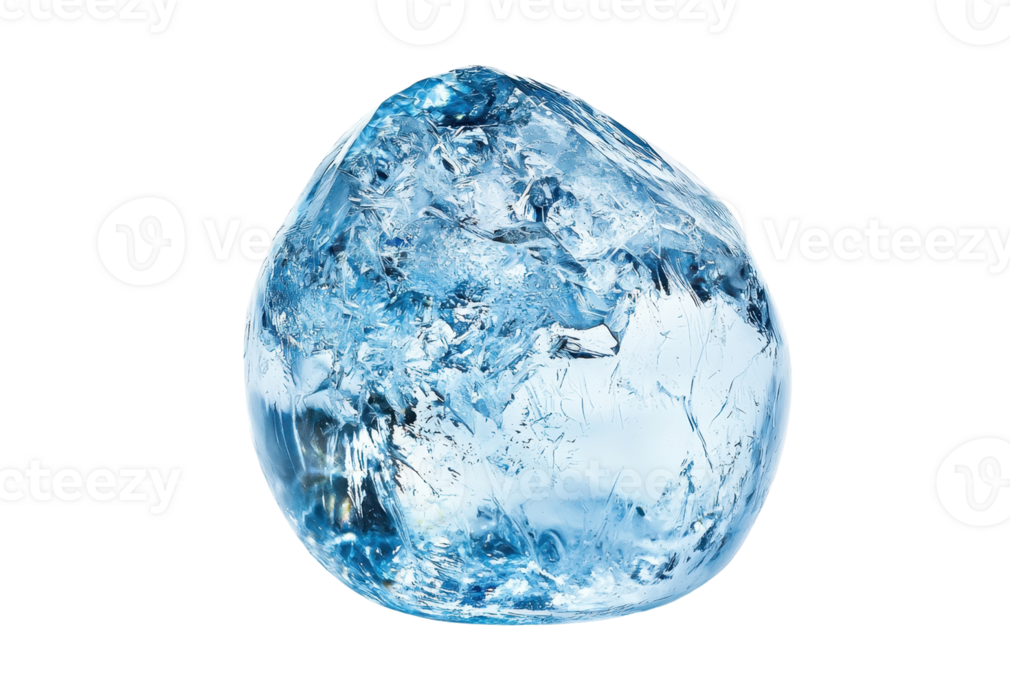 A polished blue crystal with a unique shape and shimmering facets. png