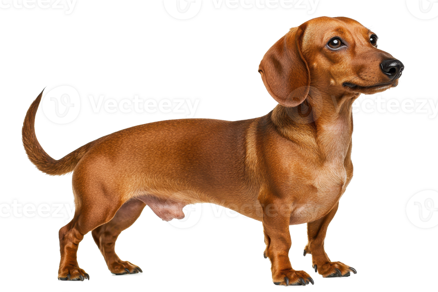 A brown dachshund stands proudly, showcasing its elongated body and playful demeanor. png