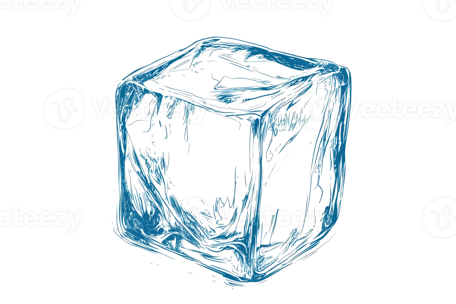 A detailed, stylized ice cube showcasing its crystalline structure and texture. png