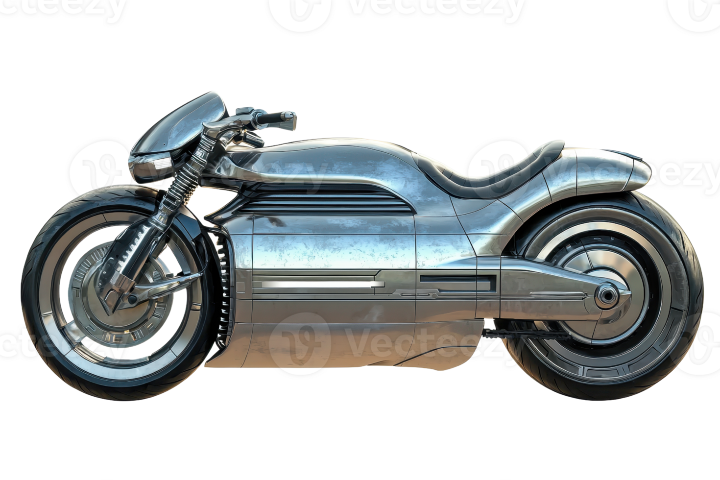 A sleek, futuristic motorcycle with metallic surfaces and an aerodynamic design, showcasing a unique blend of style and innovation. png