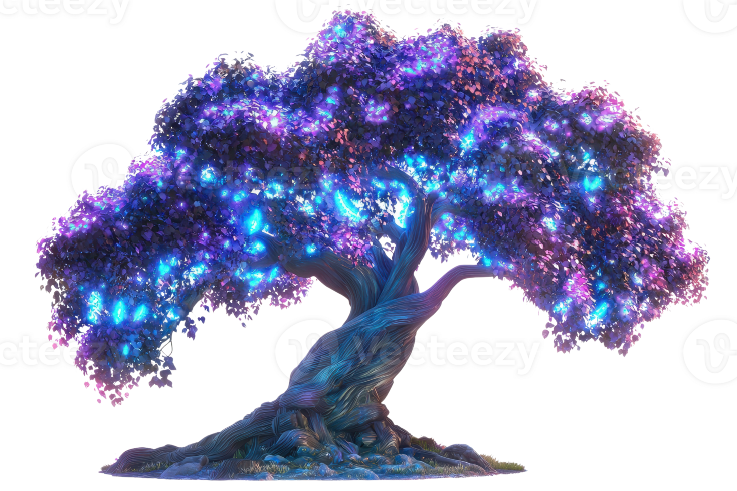 A vibrant, illuminated tree with colorful lights adorning its branches, creating a striking visual effect. png