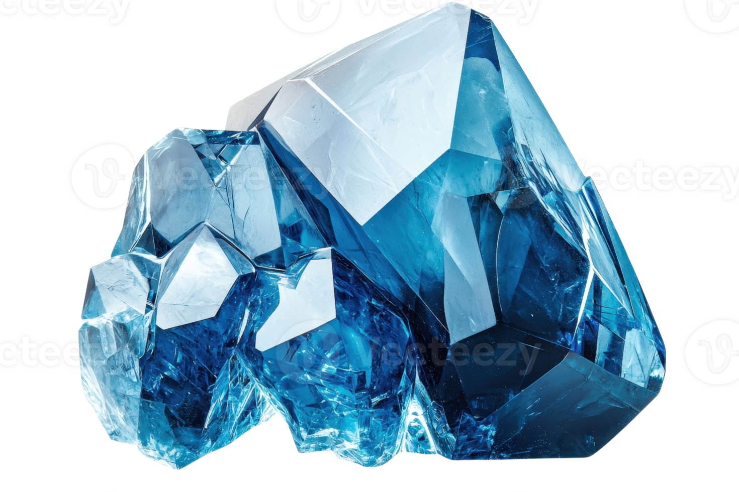 A stunning blue crystal showcasing intricate facets and a captivating transparency, reflecting light beautifully. png
