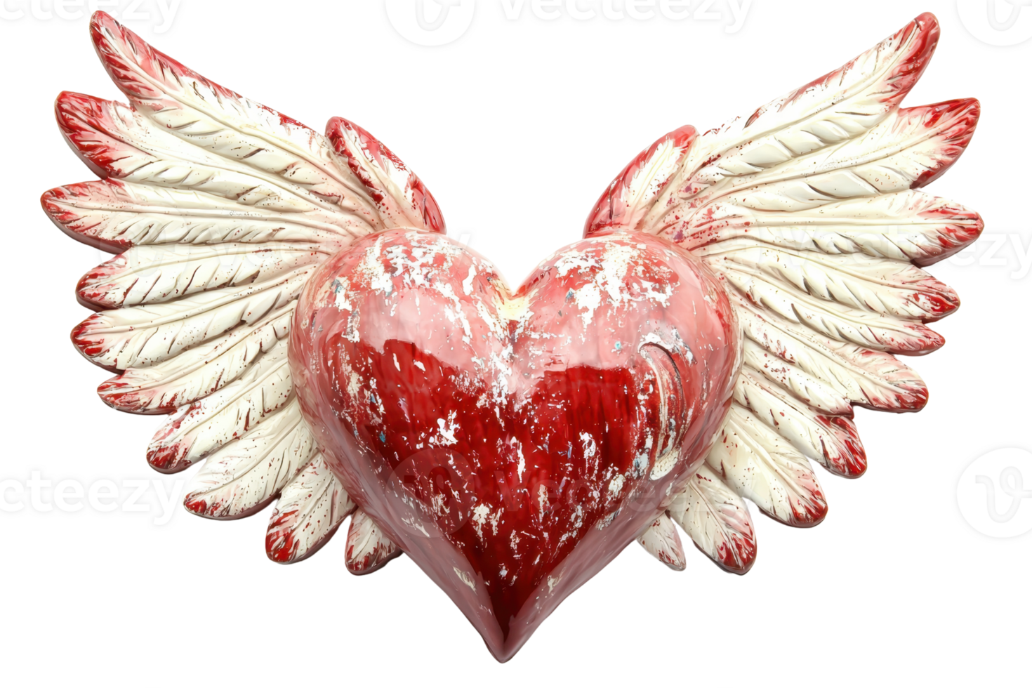 A decorative heart with wings, showcasing a vivid red color and intricate white detailing. png