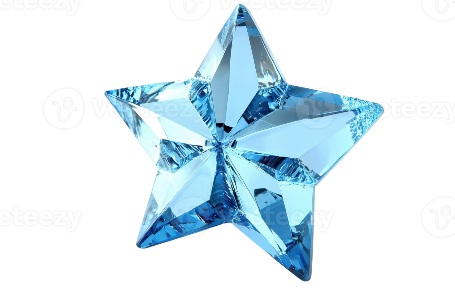 A dazzling blue crystal star sculpture with intricate facets reflecting light beautifully. png