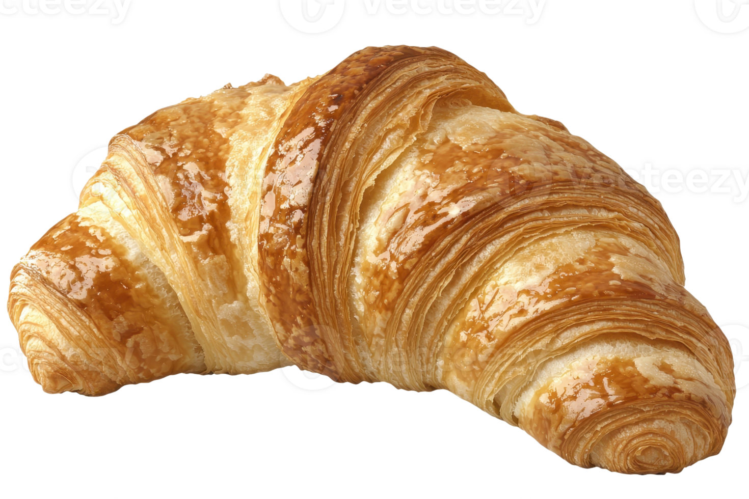 A golden-brown, flaky croissant with visible layers, showcasing its buttery texture and distinct crescent shape. png