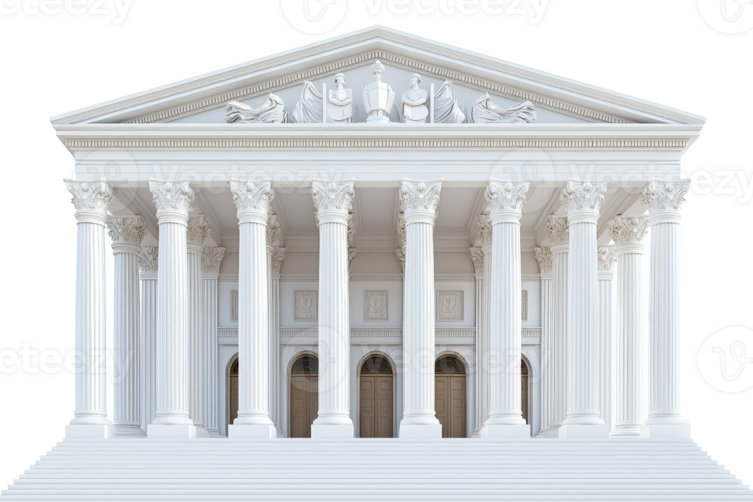 A classical white temple structure with tall columns, featuring intricate architectural details and a triangular pediment against a dark background. png