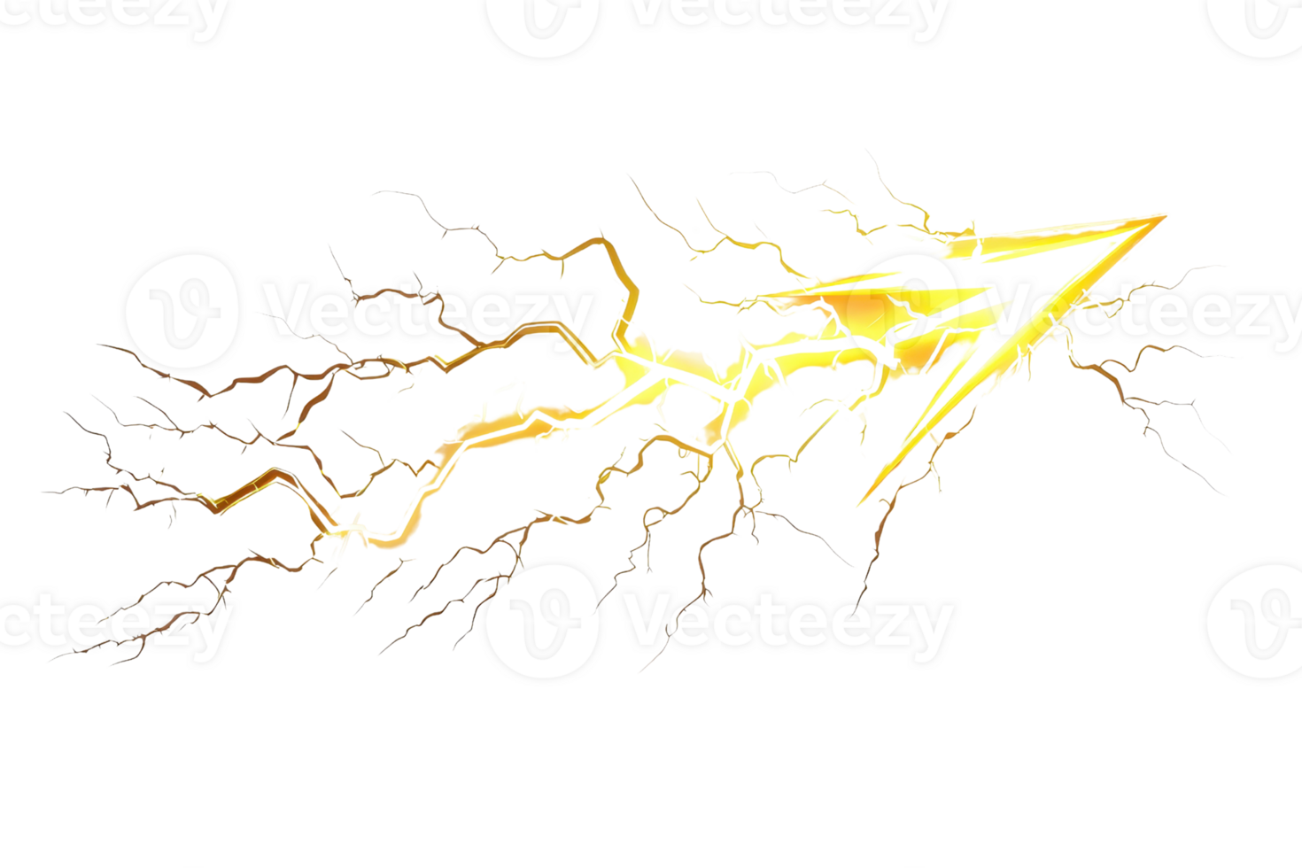 A striking yellow arrow is surrounded by intricate lightning bolts, conveying a sense of energy and movement. png