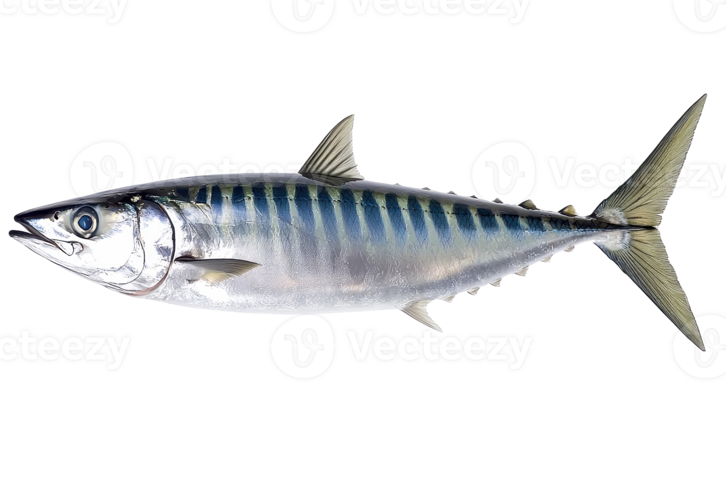 A sleek fish with silver scales and distinctive blue stripes, known for its streamlined shape and prominent dorsal fin. png
