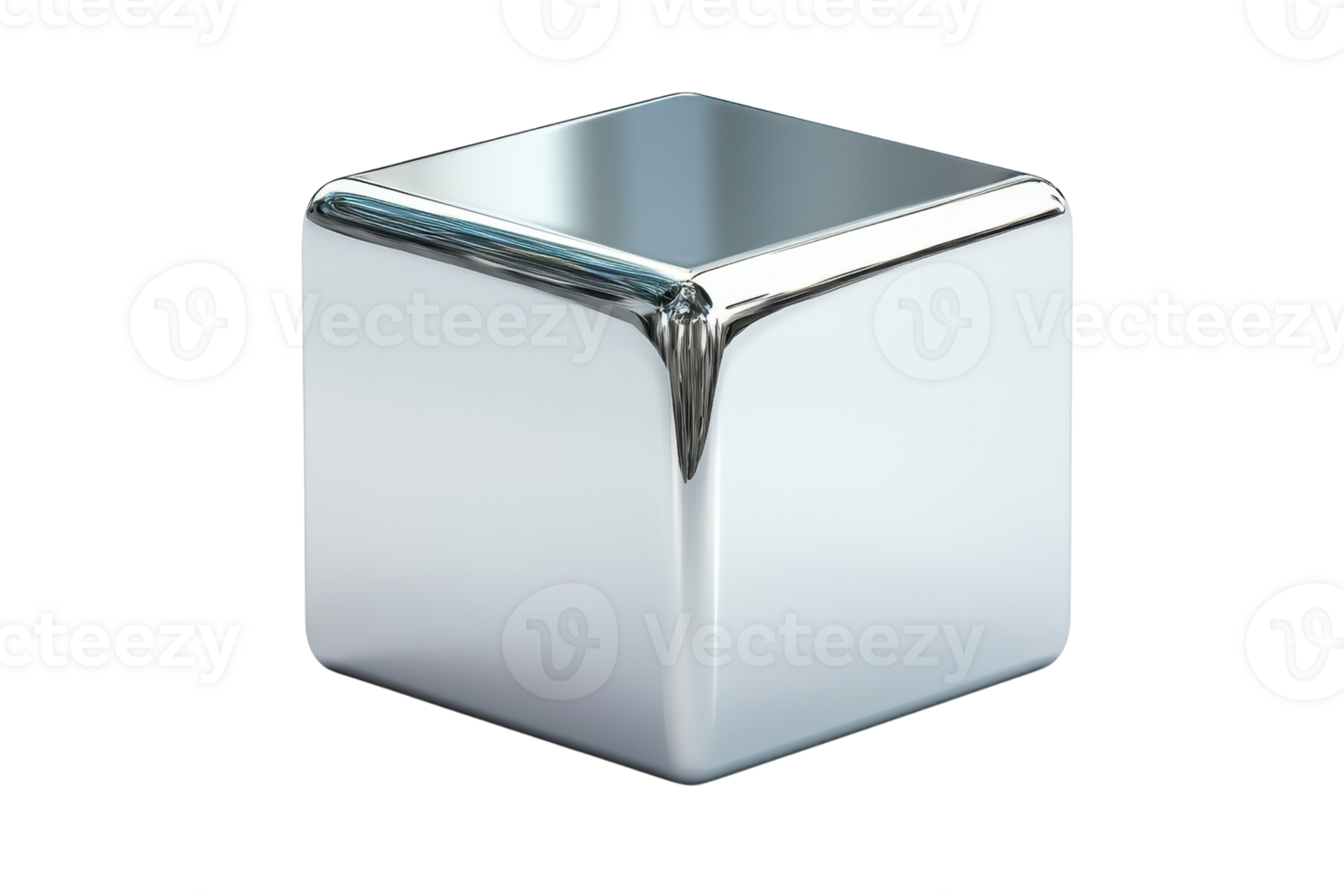 A shiny, metallic cube with smooth edges reflecting light, showcasing its sleek and modern design. png