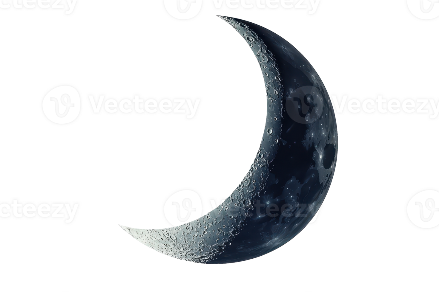 A crescent moon displaying intricate surface details and a soft glow, symbolizing tranquility and the night sky. png