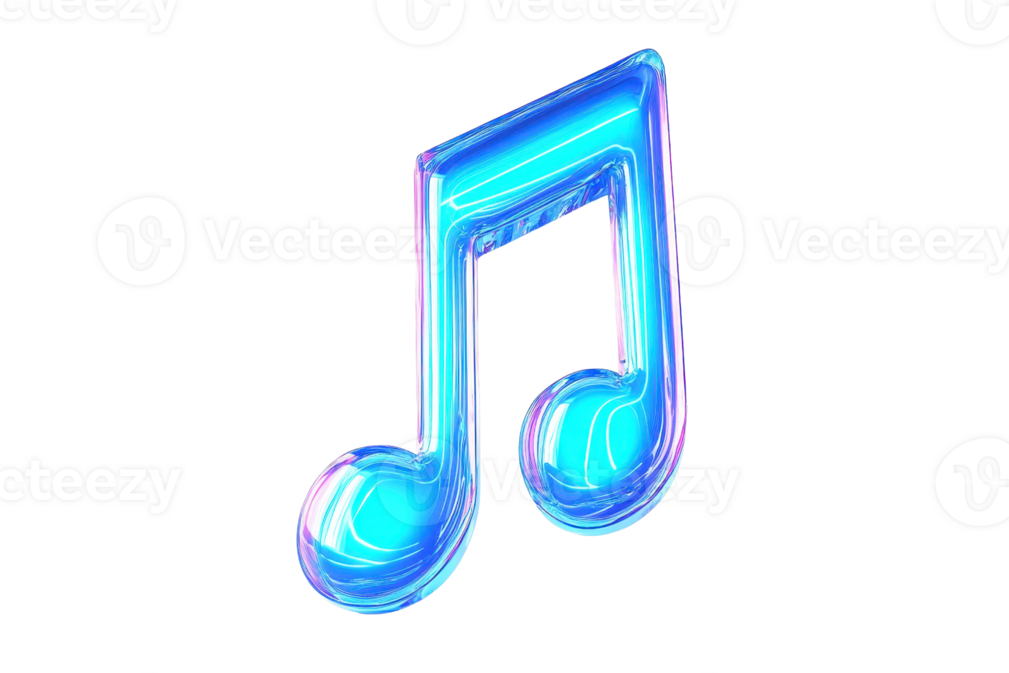 A shiny blue musical note symbol, representing sound and melody, prominently displayed in a vibrant, modern design. png