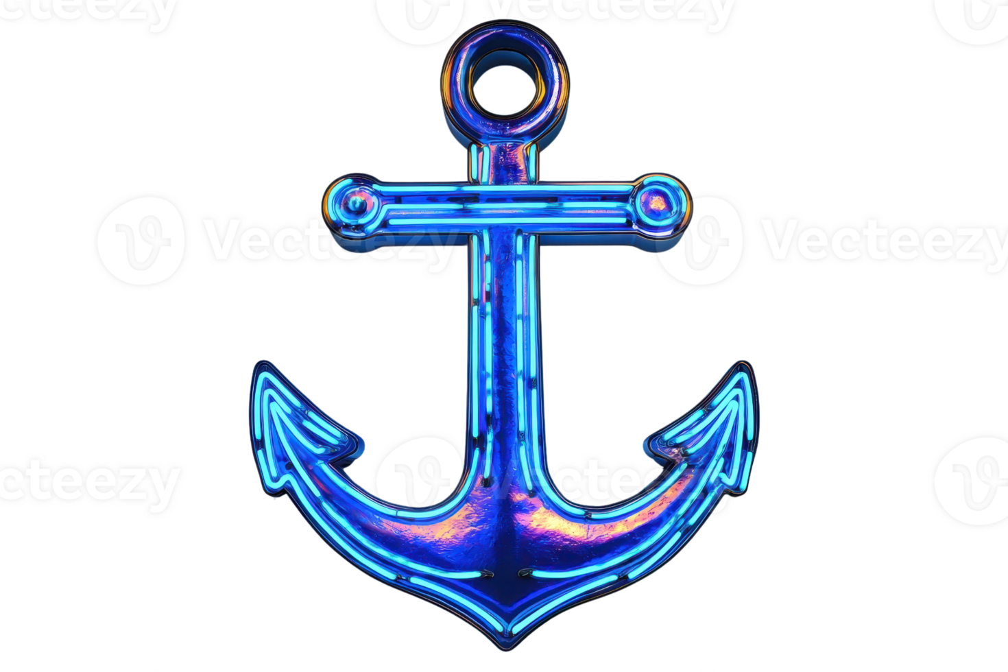 A shiny, blue anchor with a modern design featuring smooth curves and a prominent central loop. png
