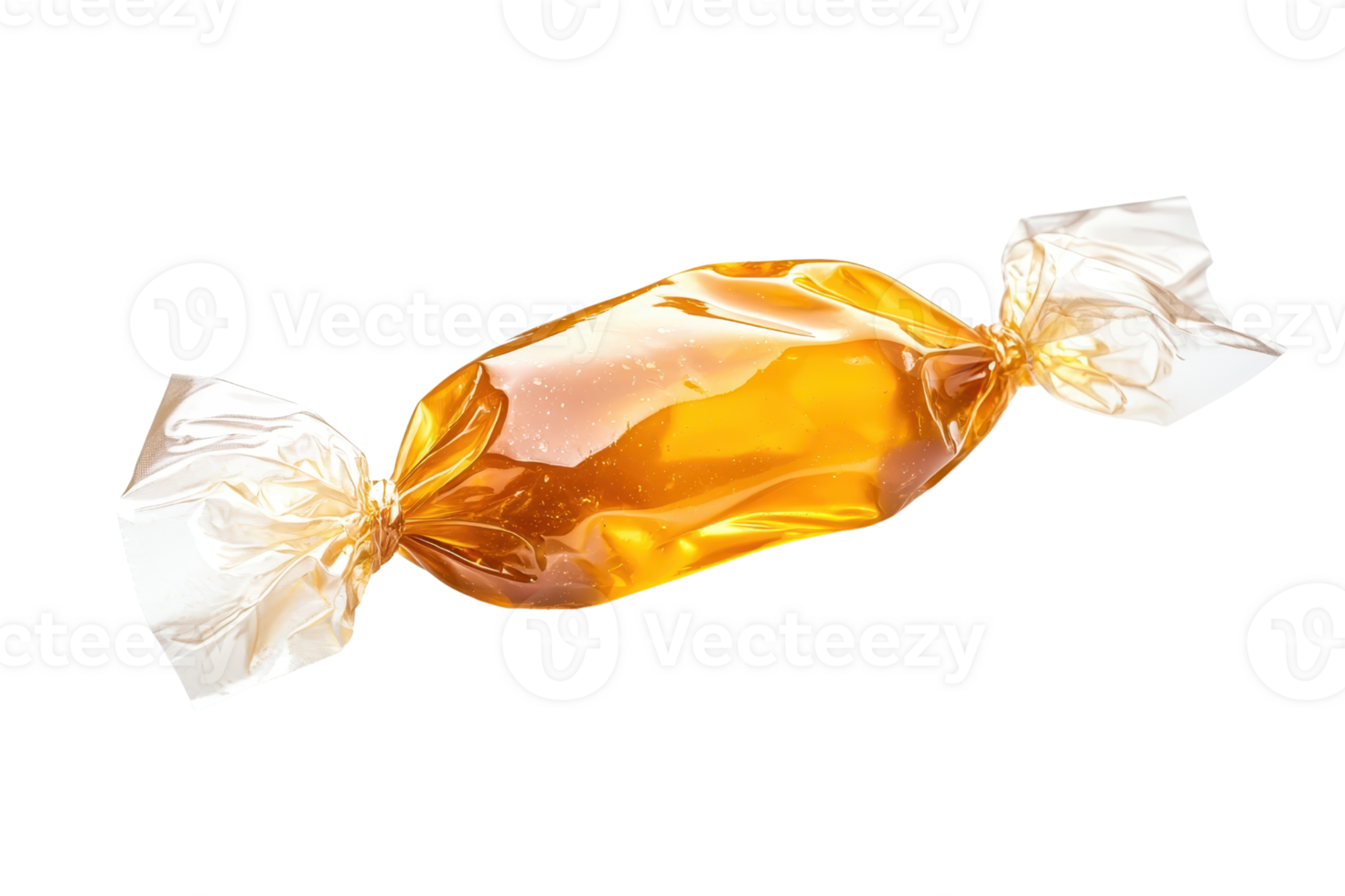 A shiny, wrapped caramel candy showcasing its glossy surface and distinctive shape. png