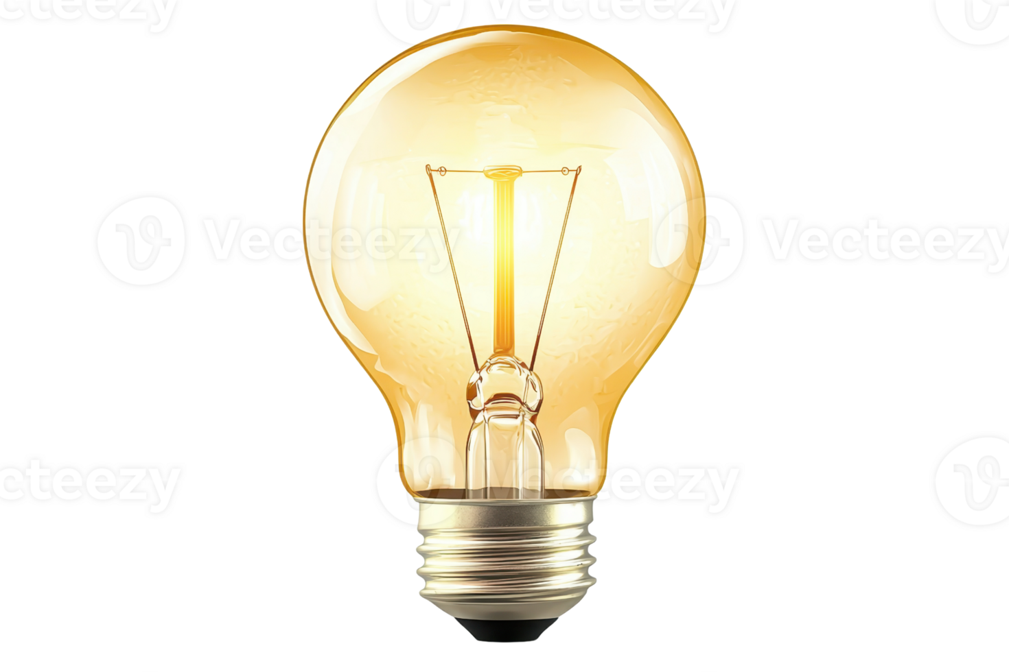 A glowing light bulb illuminates with a warm, golden hue, showcasing its elegant design and filament structure. png