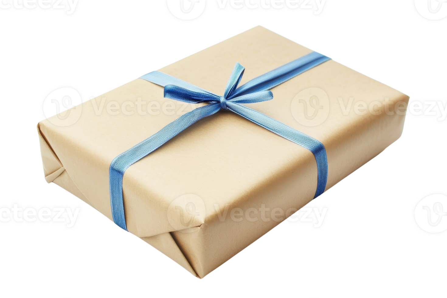 A neatly wrapped gift box with a blue ribbon. png