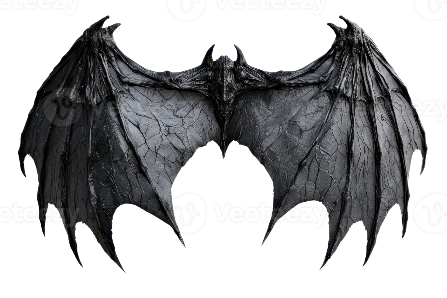Dark, ominous bat wings with a textured surface and skeletal details, showcasing an eerie and fantastical appearance. png