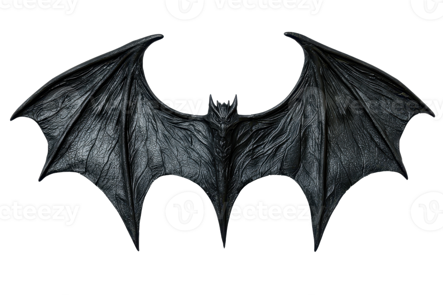 A dark bat with outstretched wings, showcasing its intricate wing structure and texture. png