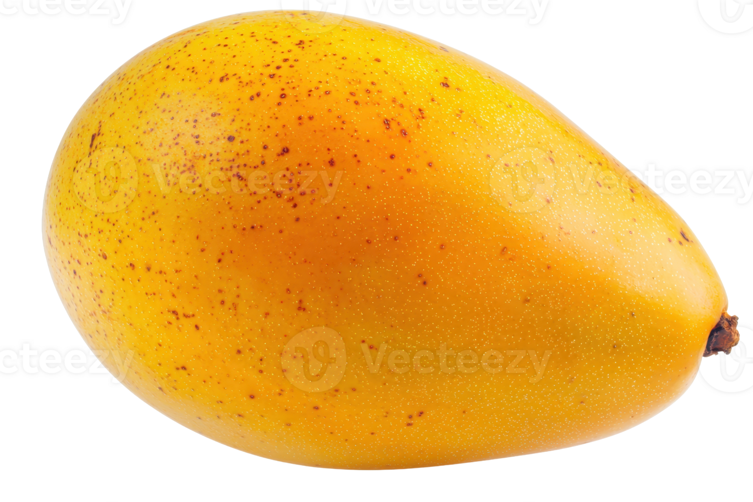 A ripe, vibrant mango with a smooth, yellow-orange skin showcasing speckles and a slight curve. png