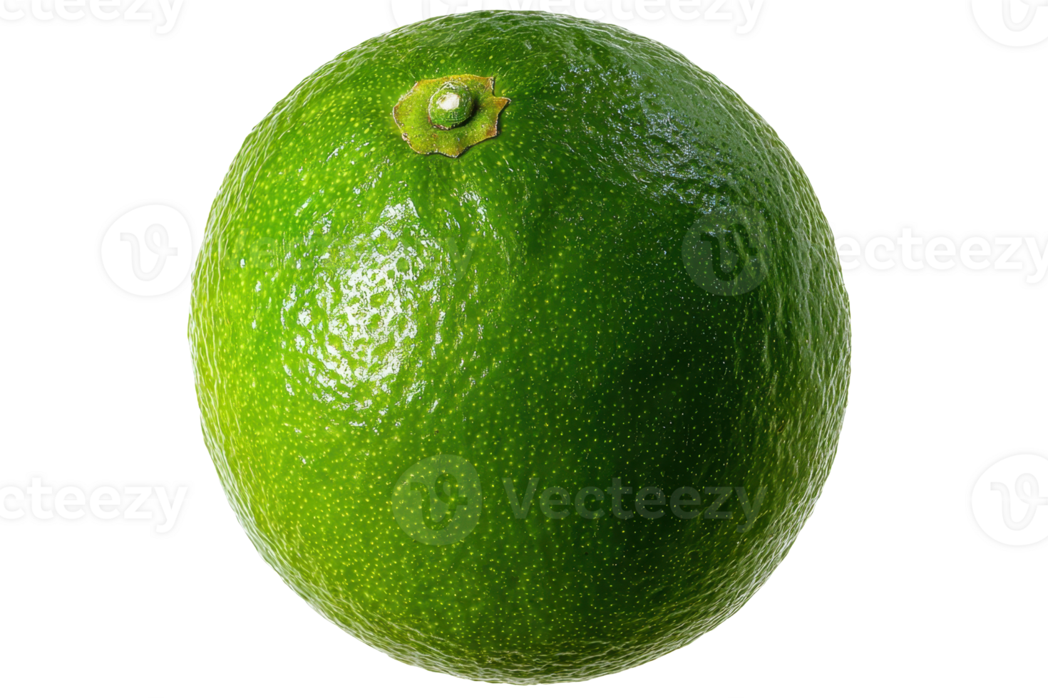 A vivid green lime with a textured skin, showcasing its round shape and small stem. png