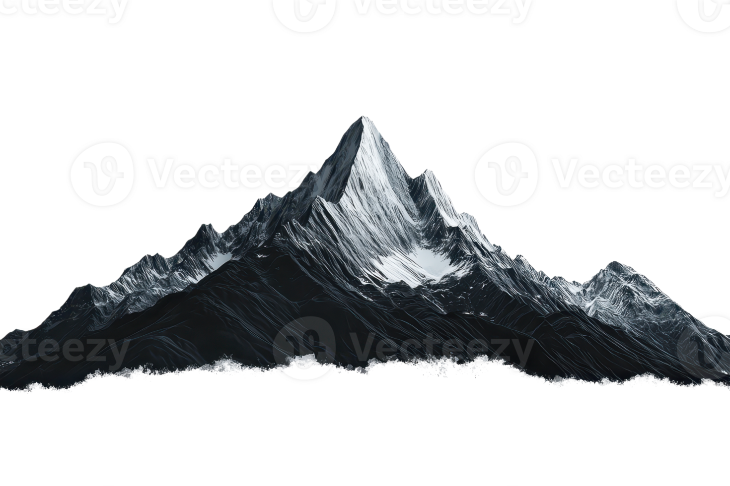 A majestic mountain peak with snow-capped summit and rugged slopes, showcasing the beauty of nature's grandeur. png