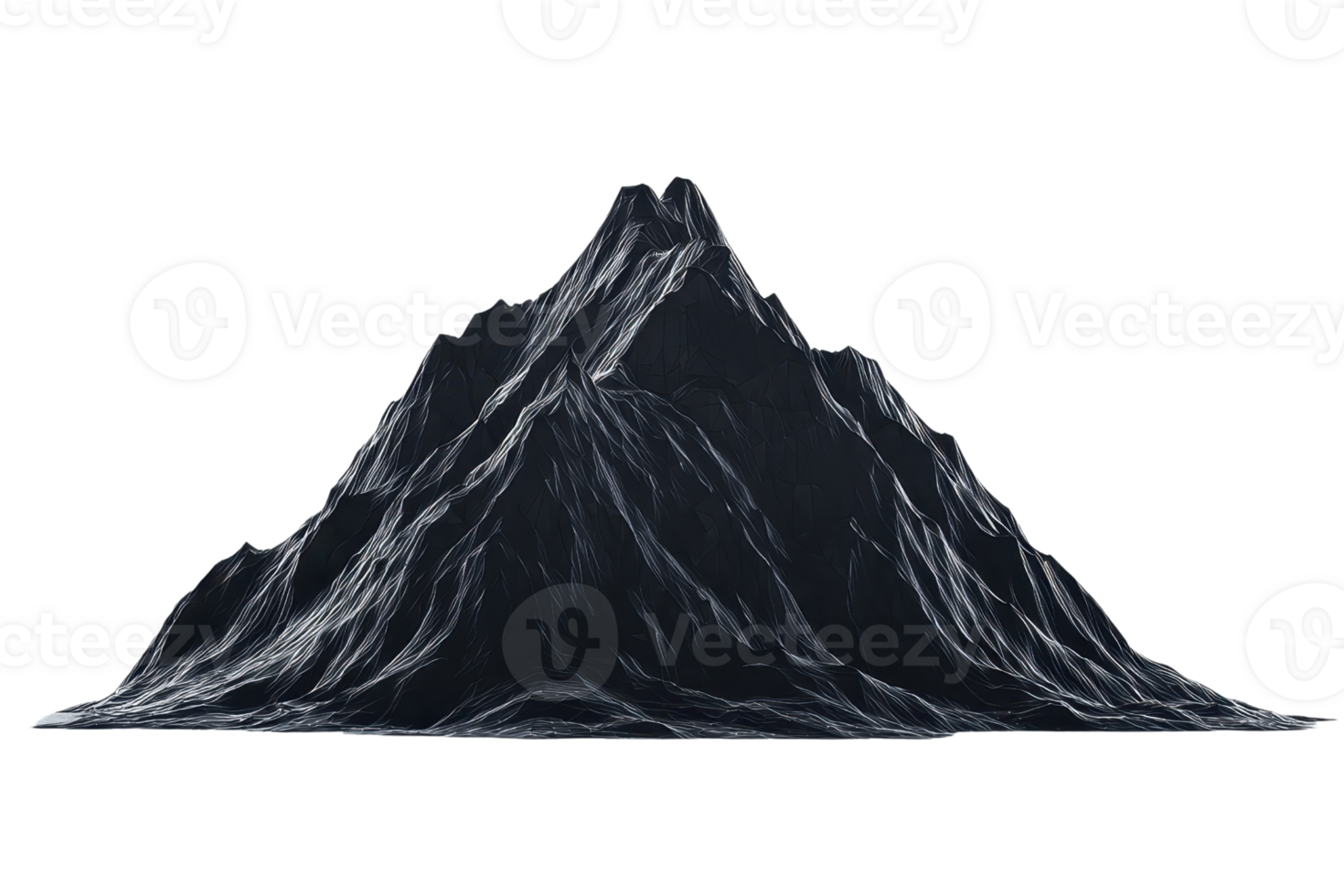 A rugged mountain peak with a textured surface and sharp ridges, showcasing a dramatic form. png