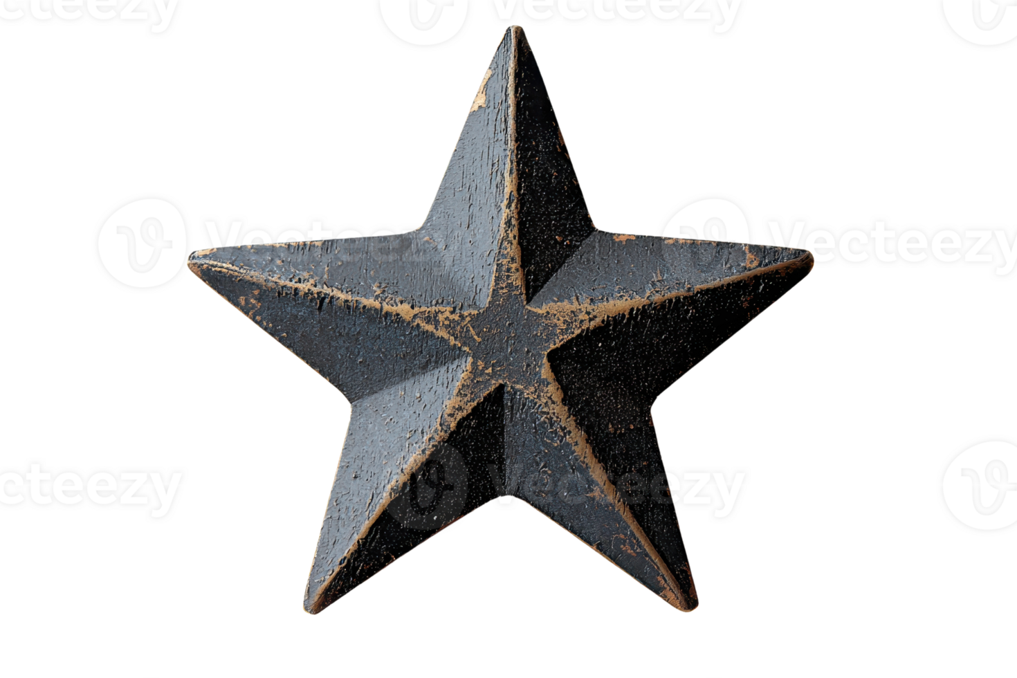 A rustic, five-pointed star with a distressed surface, showcasing a blend of dark colors and subtle wear, conveying a vintage aesthetic. png