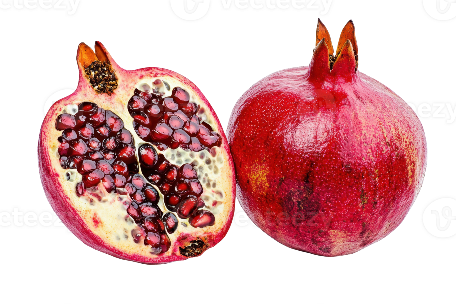 The image features a vibrant red pomegranate, showcasing its juicy seeds and distinctive exterior. png