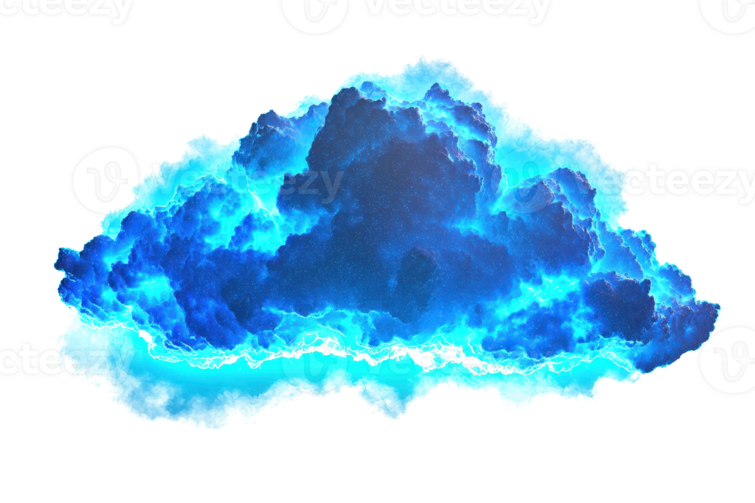 A vibrant, luminous cloud with striking blue hues and soft edges, showcasing a dynamic and ethereal appearance. png