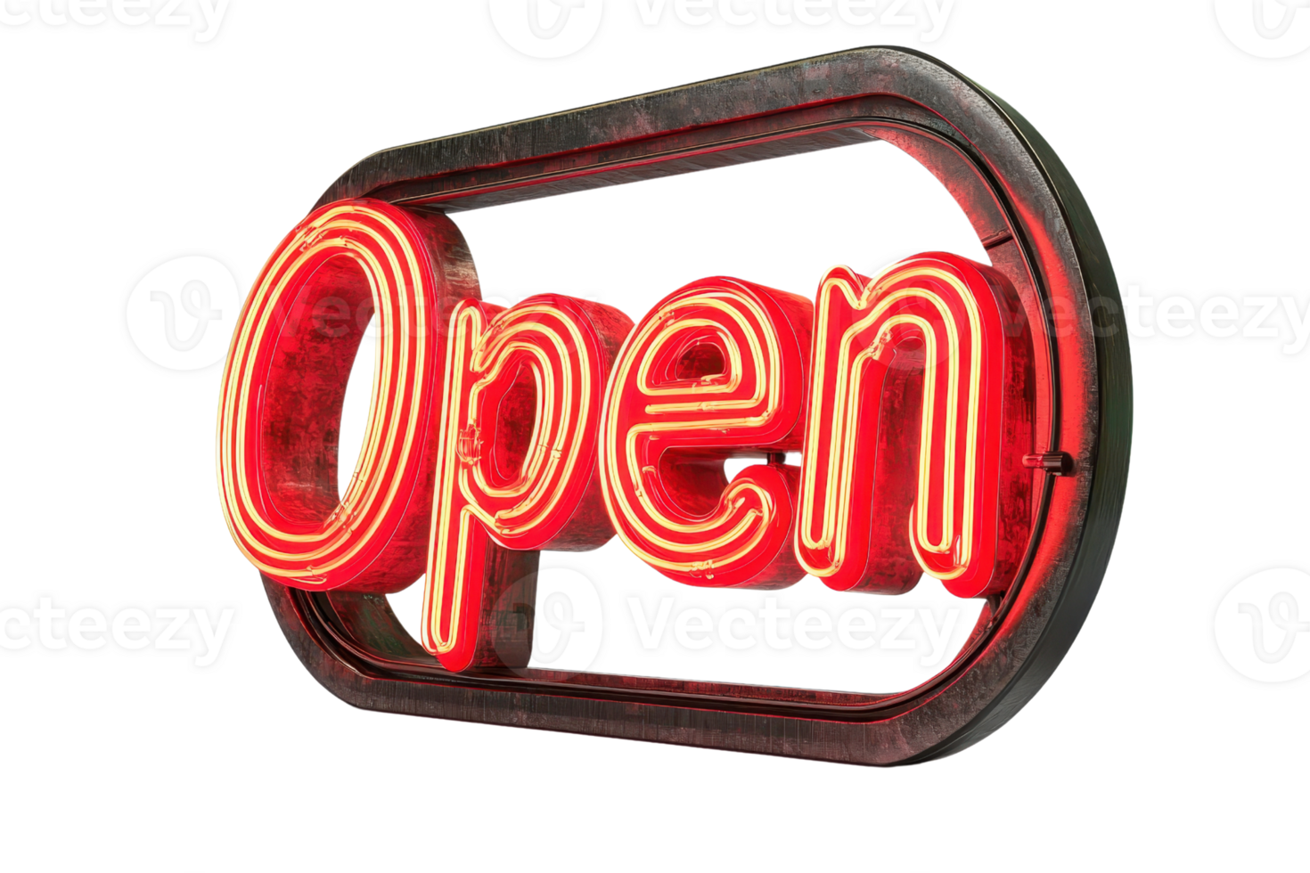 A glowing red neon sign displaying the word Open. commonly used to indicate business hours or availability. png