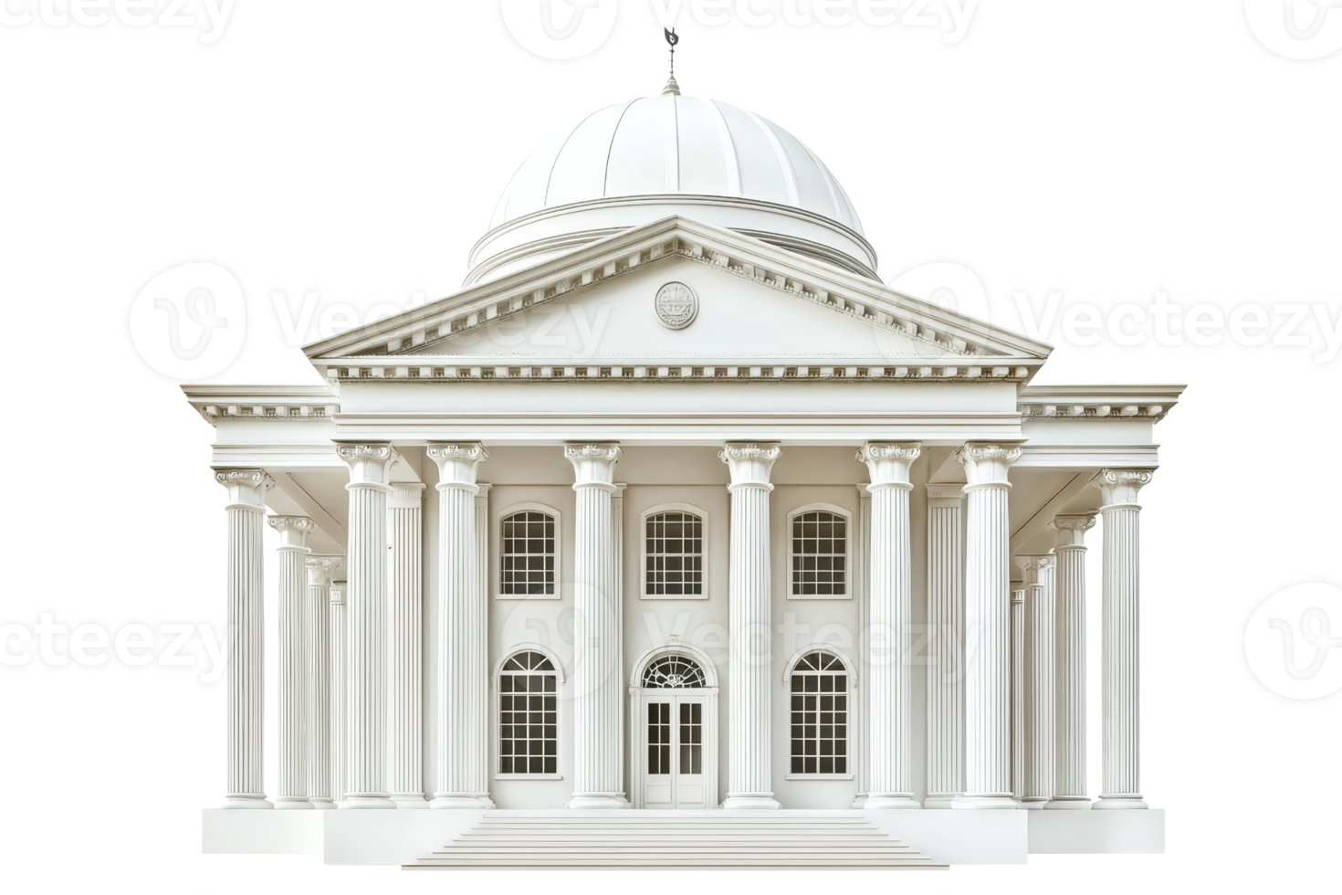 A classical white building with a dome and numerous columns, showcasing neoclassical architectural design. png