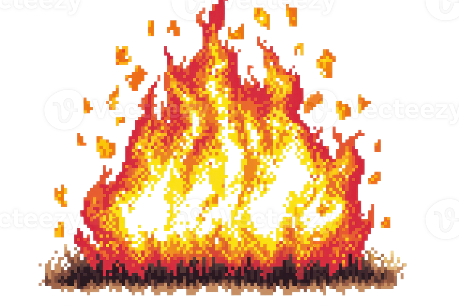 A vibrant pixel art depiction of a roaring flame with shades of orange, red, and yellow, conveying a sense of heat and energy. png