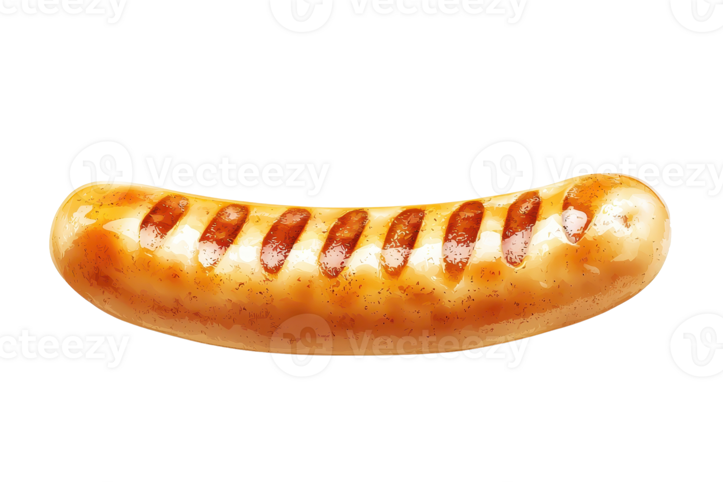 A grilled sausage with distinctive char marks, showcasing a golden-brown casing and juicy filling. png