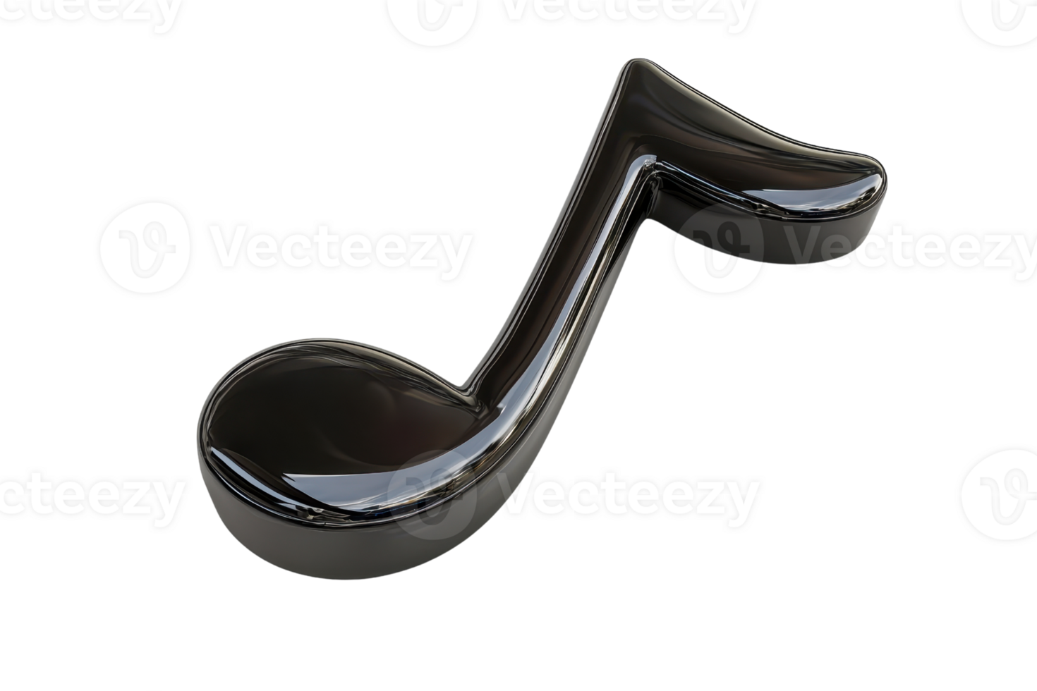 A glossy musical note symbol representing rhythm and melody, showcasing smooth curves and a sleek design. png