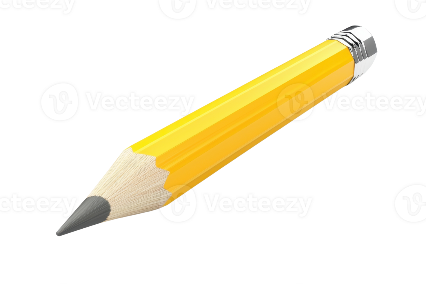 A yellow pencil with a sharpened graphite tip and a silver ferrule. png