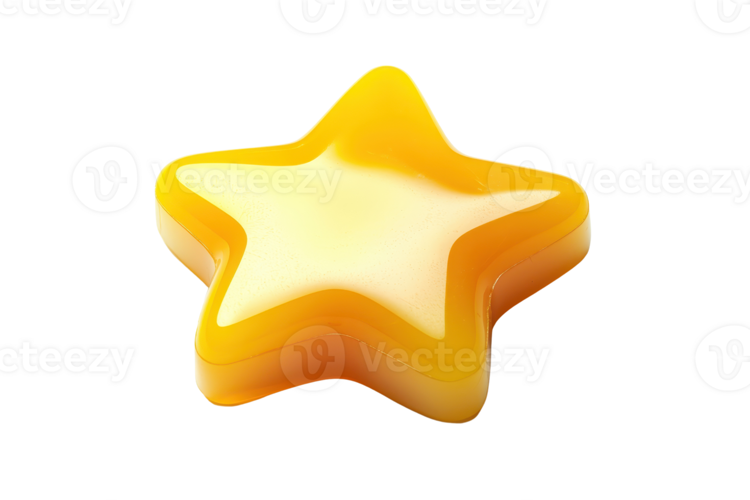 A vibrant yellow star-shaped object with a smooth surface and layered design, exuding a playful and cheerful aesthetic. png