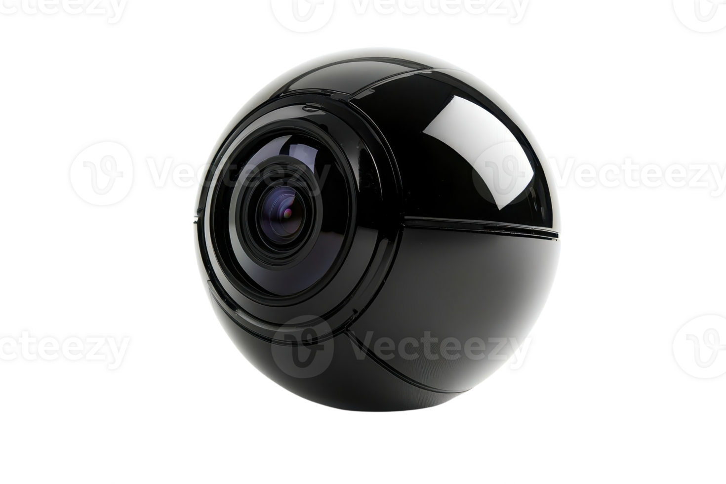 A sleek black spherical camera with a prominent lens showcasing modern design and technology. png
