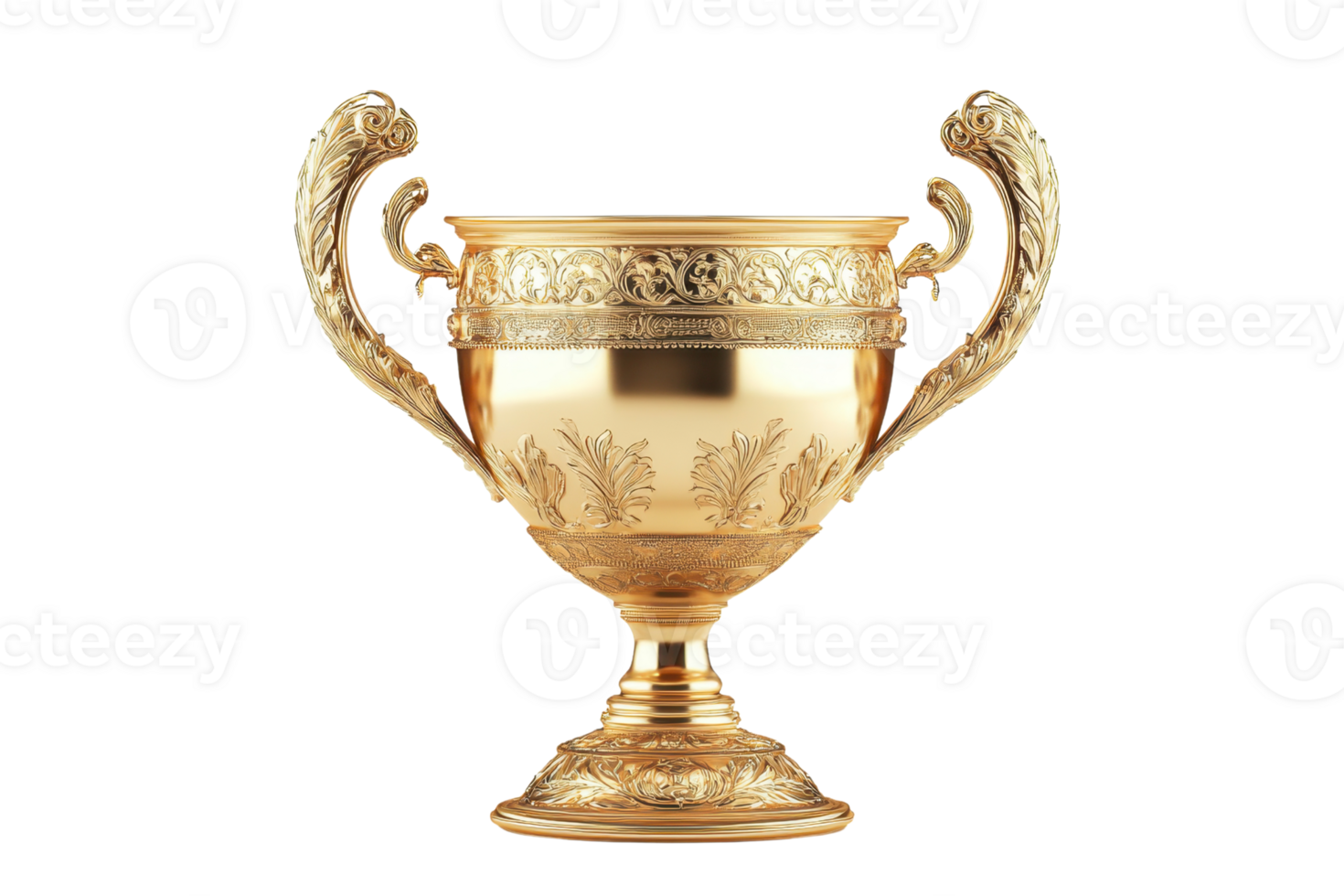 An ornate golden trophy featuring intricate designs and elaborate handles, symbolizing achievement and excellence. png