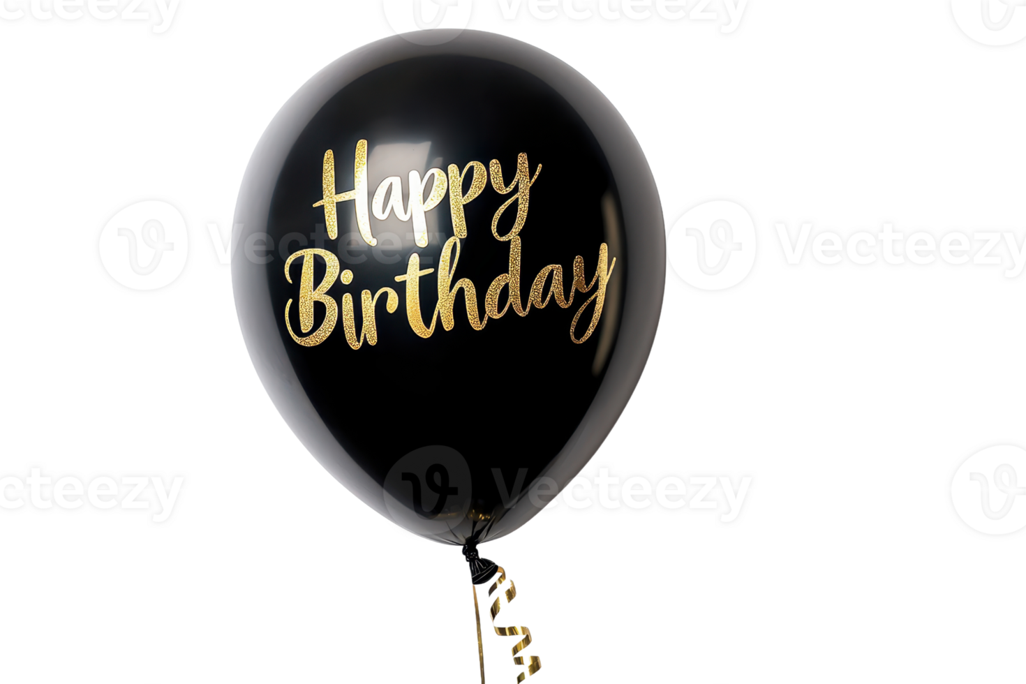 A black balloon with golden Happy Birthday text, perfect for celebrations and festive occasions. png
