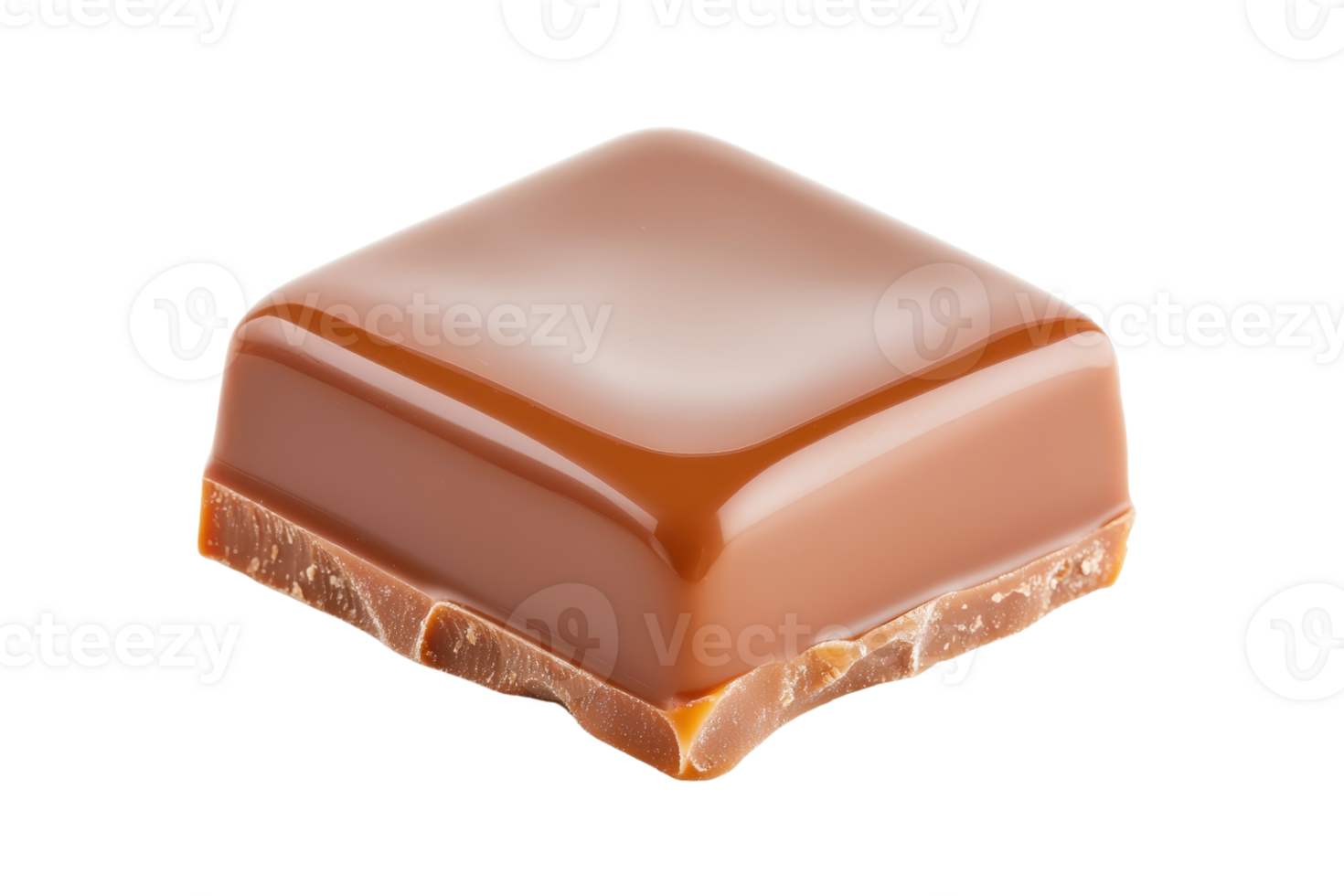 A glossy, square piece of chocolate confectionery showcases a rich, caramel-like hue and a smooth surface. png