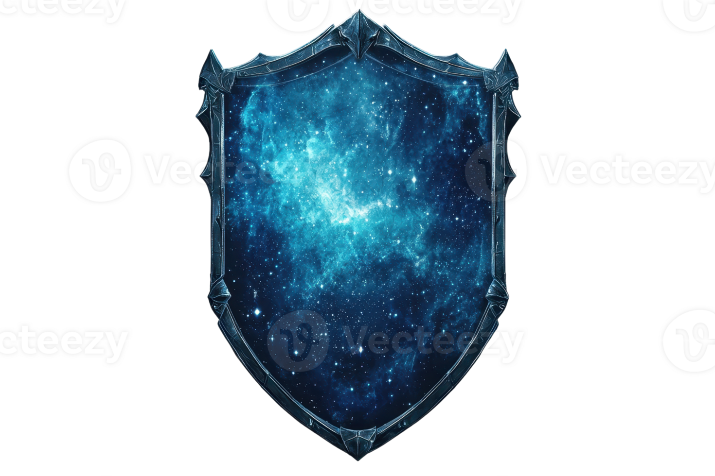 A mystical shield featuring a vibrant cosmic design, embodying elements of space and galaxies. png