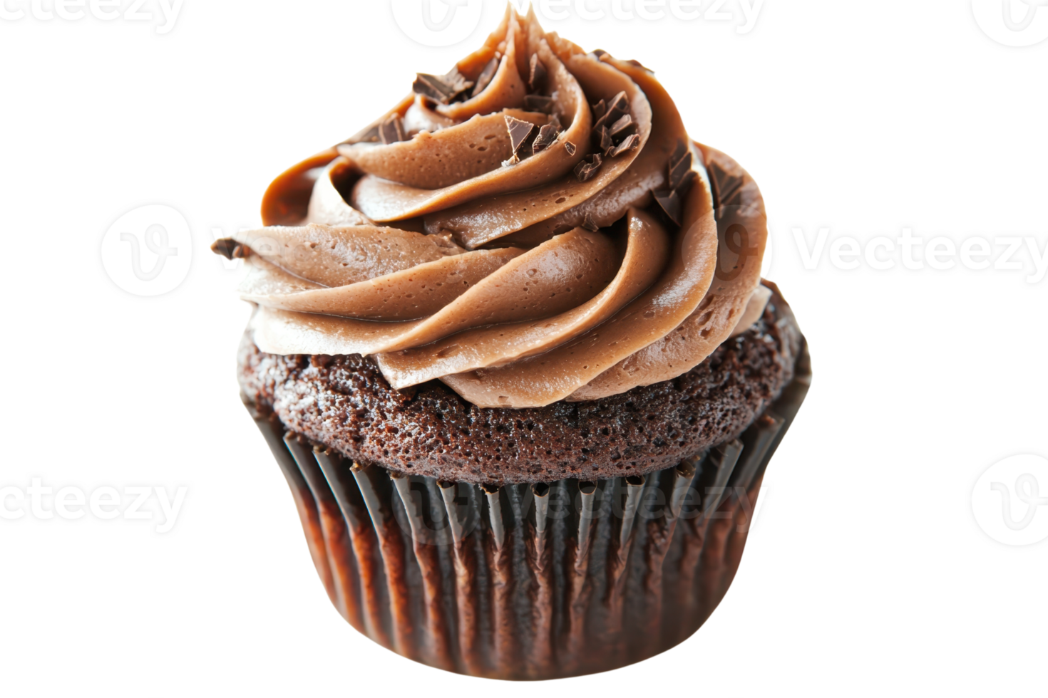 A delicious chocolate cupcake topped with rich swirls of chocolate frosting. png