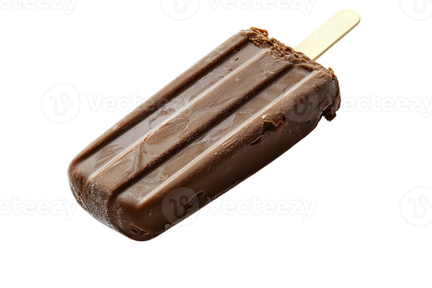 A chocolate popsicle on a stick, showcasing a rich, creamy texture and a glossy finish. png