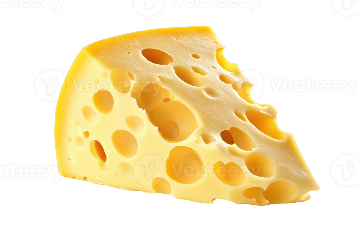A wedge of yellow cheese with distinctive holes and a smooth surface, showcasing its rich texture and color. png