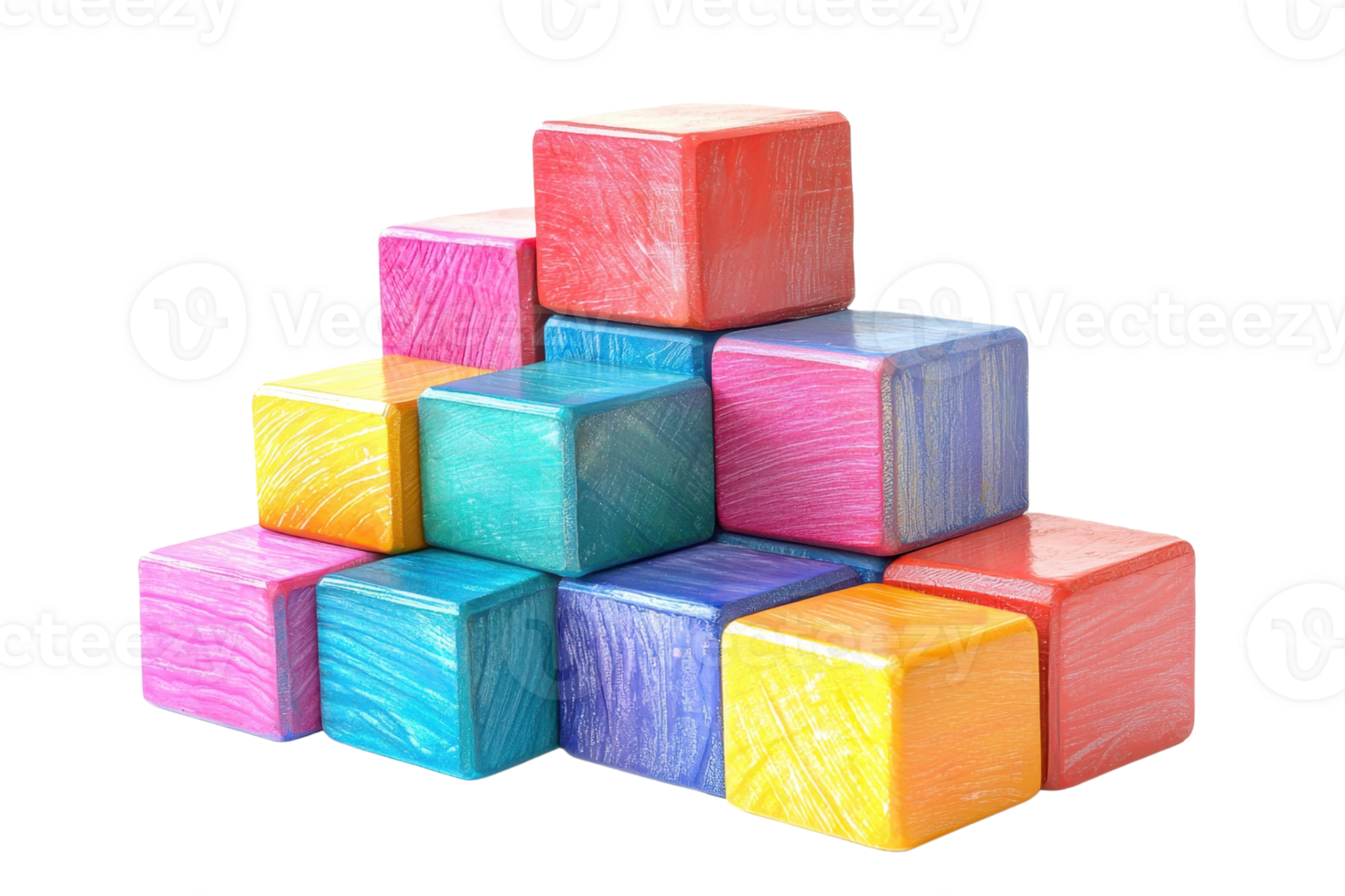 A colorful arrangement of wooden blocks stacked in a playful pattern, showcasing various vibrant hues. png